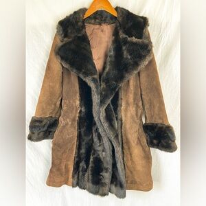 Vintage 60s Lilli Ann London Faux Fur Faux Leather Mod Penny Lane Coat Small